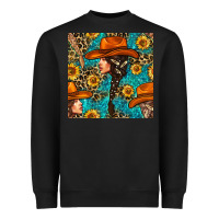 Black Western Girl Hair Clasp And Sunflower With Leopard And Glitter Seamles Heavyweight Sweatshirt - BundleAndBundleShop