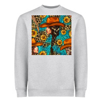 Heather Grey Western Girl Hair Clasp And Sunflower With Leopard And Glitter Seamles Heavyweight Sweatshirt - BundleAndBundleShop