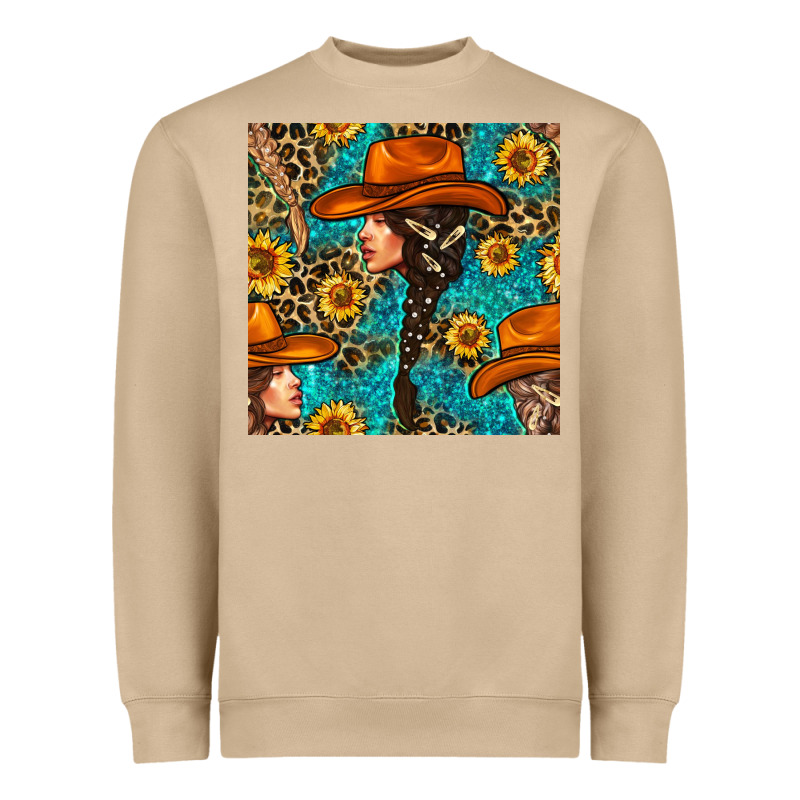 Western Girl Hair Clasp And Sunflower With Leopard And Glitter Seamles Heavyweight Sweatshirt by BundleAndBundleShop | Teevron
