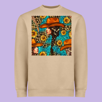 Western Girl Hair Clasp And Sunflower With Leopard And Glitter Seamles Heavyweight Sweatshirt Designed By Bundleandbundleshop