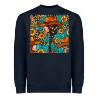 Navy Western Girl Hair Clasp And Sunflower With Leopard And Glitter Seamles Heavyweight Sweatshirt - BundleAndBundleShop