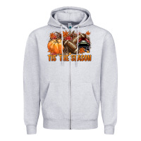 Heather Grey Tis' the season Football and maroon helmet Zipper Hoodie - NancyCooperArtShop