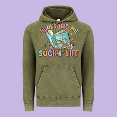 Books Are My Social Life Vintage Hoodie Designed By Maliassmallbusiness