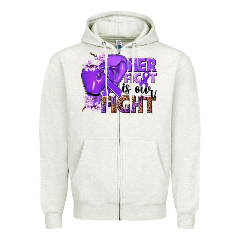 Her Fight Is Our Fight Purple Ribbon Zipper Hoodie by NancyCooperArtShop | Teevron