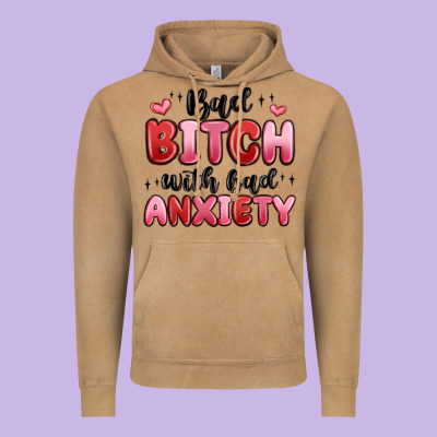 Bad Bitch With Bad Anxiety Vintage Hoodie Designed By Maliassmallbusiness
