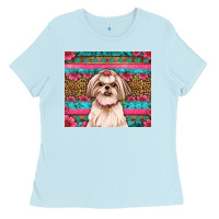 Baby Blue shih tzu floral tumbler Ladies Tee - JahusDesignShop
