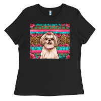 Black shih tzu floral tumbler Ladies Tee - JahusDesignShop