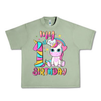 Oil Green my 1 st birthday with little cute unicorn Urban Heavy Tee - NancyCooperArtShop