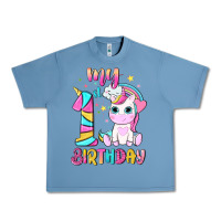 Pebble Blue my 1 st birthday with little cute unicorn Urban Heavy Tee - NancyCooperArtShop