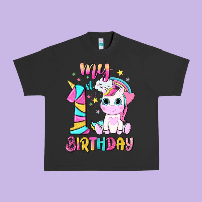 My 1 St Birthday With Little Cute Unicorn Urban Heavy Tee Designed By Nancycooperartshop