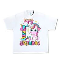 White my 1 st birthday with little cute unicorn Urban Heavy Tee - NancyCooperArtShop