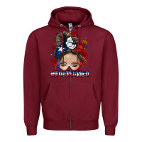 Burgundy Puerto Rico messy bun Zipper Hoodie - NancyCooperArtShop