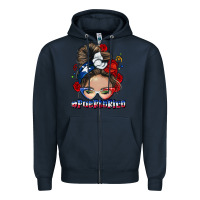 Navy Puerto Rico messy bun Zipper Hoodie - NancyCooperArtShop