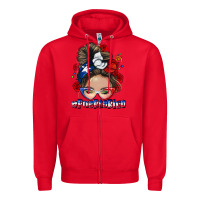 Red Puerto Rico messy bun Zipper Hoodie - NancyCooperArtShop