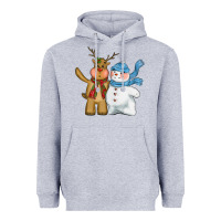 Heather Grey christmas reindeer snowman Heavyweight Hoodie - CowGirlArtShop