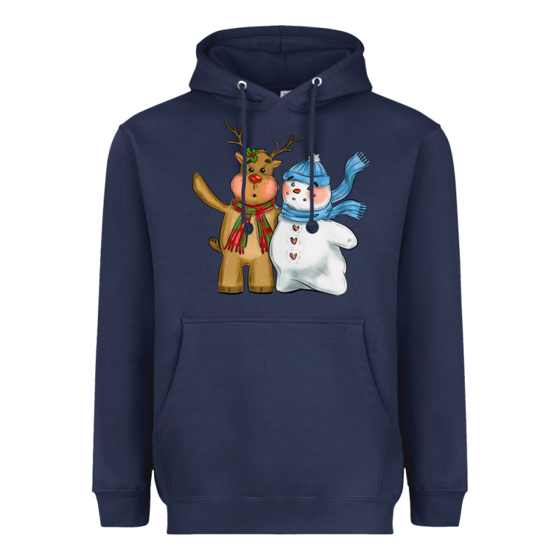 Christmas Reindeer Snowman Heavyweight Hoodie by CowGirlArtShop | Teevron