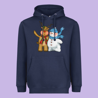 Christmas Reindeer Snowman Heavyweight Hoodie Designed By Cowgirlartshop