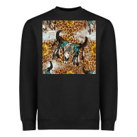 Black Western Bull Skull And Sunflowers With Leopard Seamless Pattern Heavyweight Sweatshirt - BundleAndBundleShop