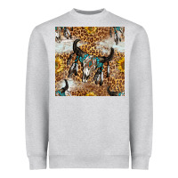 Western Bull Skull And Sunflowers With Leopard Seamless Pattern Heavyweight Sweatshirt | Teevron