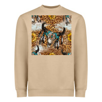 Mushroom Western Bull Skull And Sunflowers With Leopard Seamless Pattern Heavyweight Sweatshirt - BundleAndBundleShop