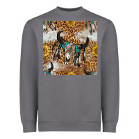 Storm Western Bull Skull And Sunflowers With Leopard Seamless Pattern Heavyweight Sweatshirt - BundleAndBundleShop