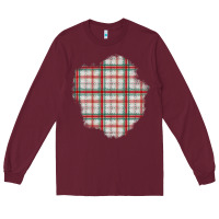 Burgundy Christmas Tartan Patch Long Sleeve Tee - BundleAndBundleShop