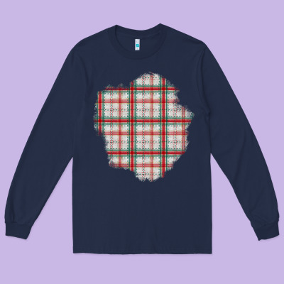 Christmas Tartan Patch Long Sleeve Tee Designed By Bundleandbundleshop
