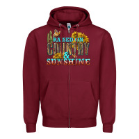 Burgundy Raised on Country and Sunshine Zipper Hoodie - texasbilliewilder