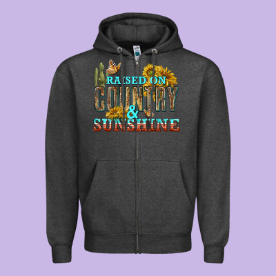 Raised On Country And Sunshine Zipper Hoodie Designed By Texasbilliewilder