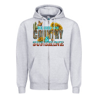 Heather Grey Raised on Country and Sunshine Zipper Hoodie - texasbilliewilder