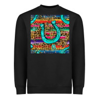 Black Western Horseshoe And Arrow With Leopard And Serape Seamless Pattern Heavyweight Sweatshirt - BundleAndBundleShop