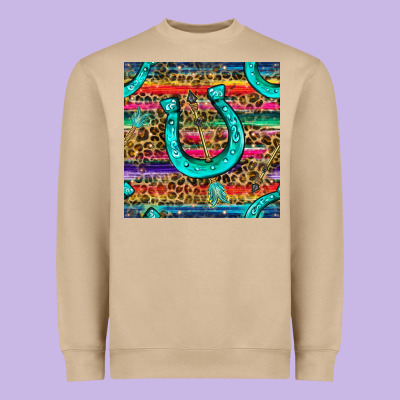 Western Horseshoe And Arrow With Leopard And Serape Seamless Pattern Heavyweight Sweatshirt Designed By Bundleandbundleshop