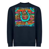 Navy Western Horseshoe And Arrow With Leopard And Serape Seamless Pattern Heavyweight Sweatshirt - BundleAndBundleShop