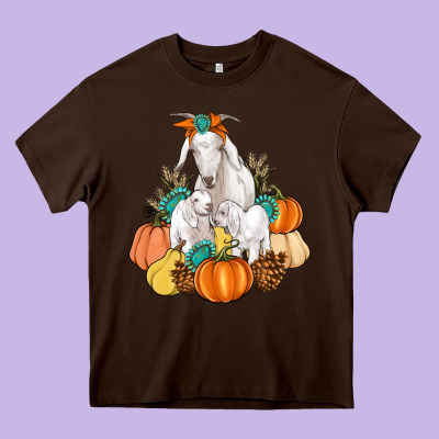 Goat Family Fall Pumpkins Gemstone Heavy Core Tee Designed By Artiststas