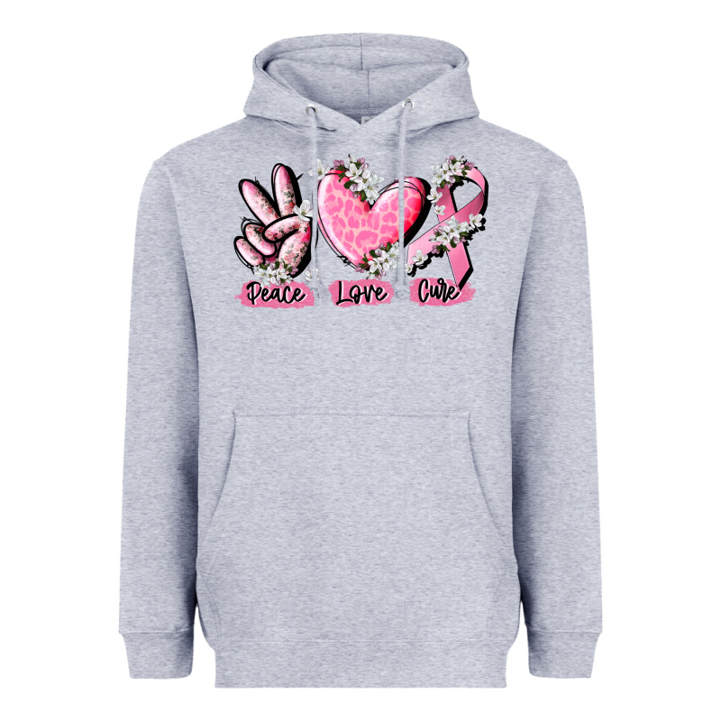 Peace Love Cure Breast Cancer Heavyweight Hoodie by CowGirlArtShop | Teevron