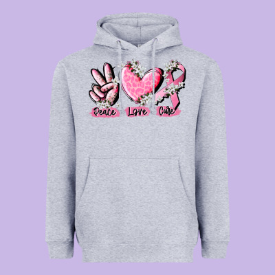 Peace Love Cure Breast Cancer Heavyweight Hoodie Designed By Cowgirlartshop