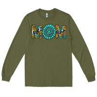 Army Green Western Mom With Turquoise Gemstone Long Sleeve Tee - BundleAndBundleShop
