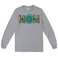 Heather Grey Western Mom With Turquoise Gemstone Long Sleeve Tee - BundleAndBundleShop