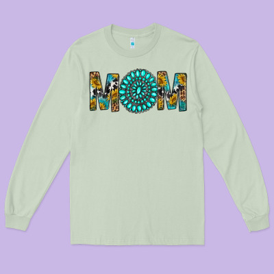 Western Mom With Turquoise Gemstone Long Sleeve Tee Designed By Bundleandbundleshop