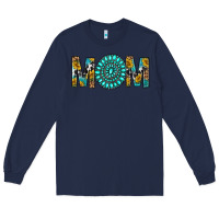 Navy Western Mom With Turquoise Gemstone Long Sleeve Tee - BundleAndBundleShop