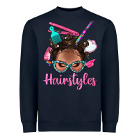 Navy Afro Bantu Knots Hairstyles Messy Bun With Clasp Bbs Heavyweight Sweatshirt - BundleAndBundleShop