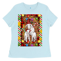 Baby Blue Christmas goat family Ladies Tee - Artiststas