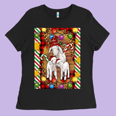 Christmas Goat Family Ladies Tee Designed By Artiststas