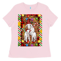 Bubblegum Pink Christmas goat family Ladies Tee - Artiststas