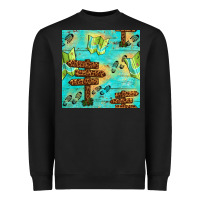 Black Wooden Signboard And Gamping Map Seamless Pattern Heavyweight Sweatshirt - BundleAndBundleShop