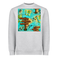 Wooden Signboard And Gamping Map Seamless Pattern Heavyweight Sweatshirt | Teevron