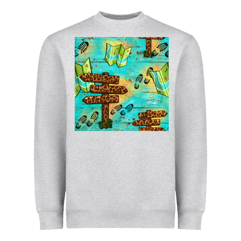 Wooden Signboard And Gamping Map Seamless Pattern Heavyweight Sweatshirt by BundleAndBundleShop | Teevron