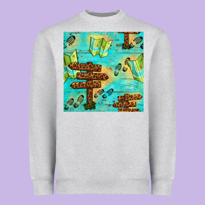 Wooden Signboard And Gamping Map Seamless Pattern Heavyweight Sweatshirt Designed By Bundleandbundleshop