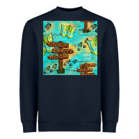 Navy Wooden Signboard And Gamping Map Seamless Pattern Heavyweight Sweatshirt - BundleAndBundleShop