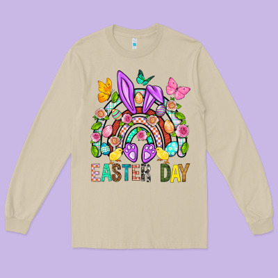 Easter Day Rainbow Long Sleeve Tee Designed By Bundleandbundleshop